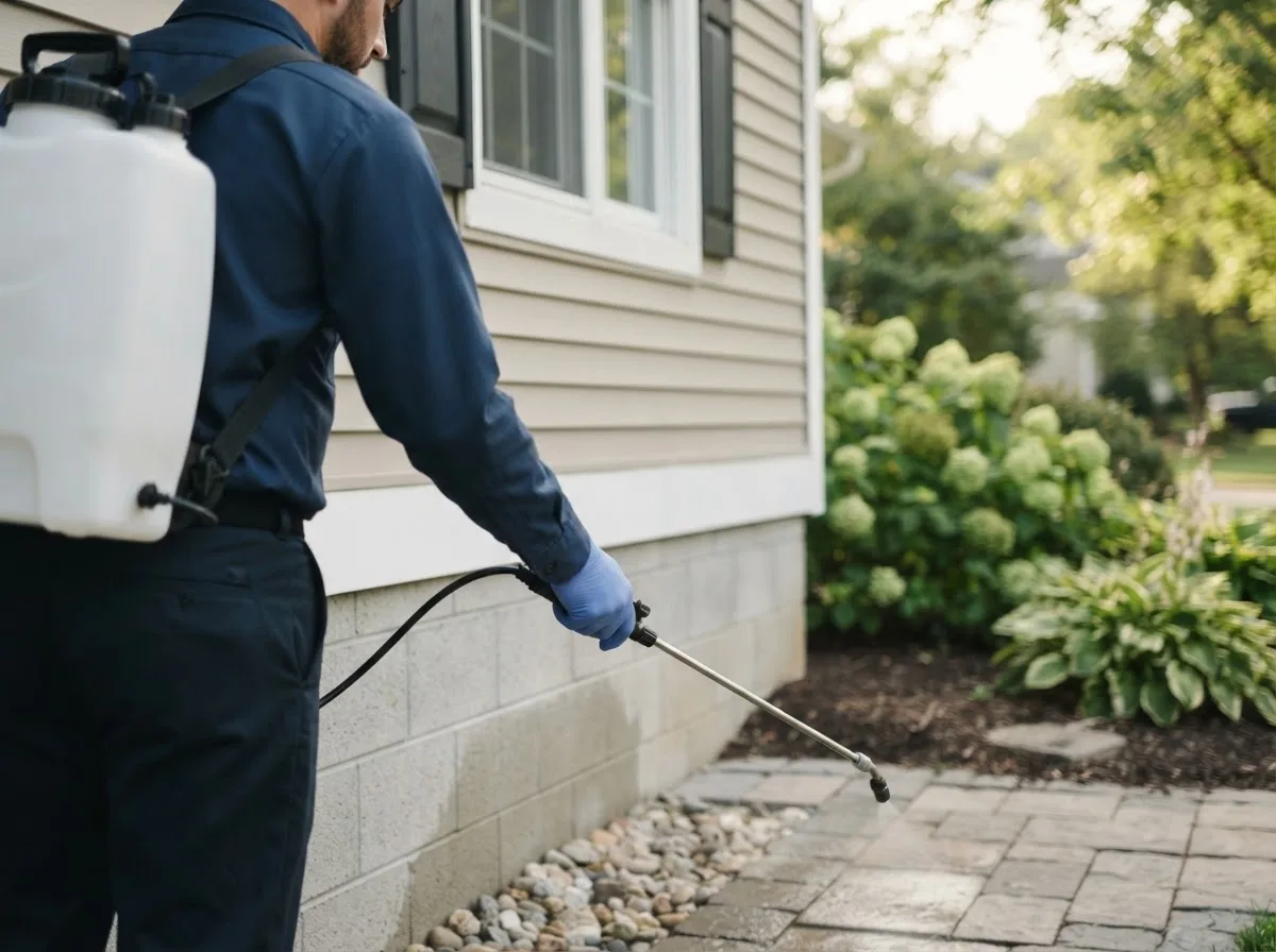 Pest control technician inspecting a home in Eden, VT